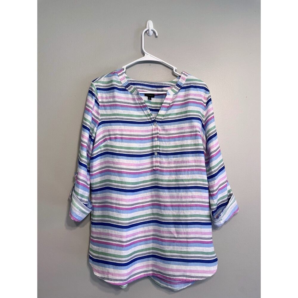 Talbots Linen Top Medium Popover Long Sleeve